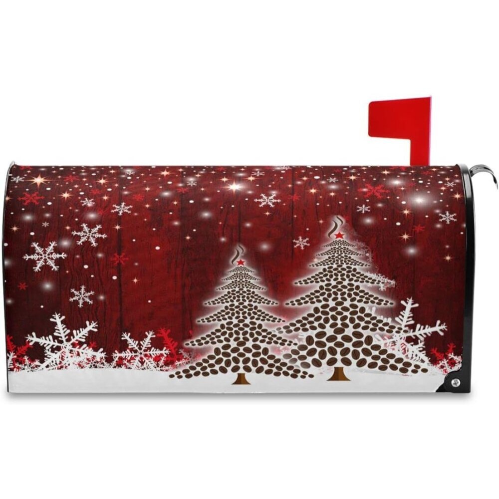 Merry Christmas Tree Winter Snowflake Pine Mailbox Covers Standard Size Red Chri